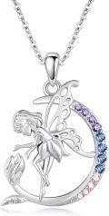 wholesale 925 Sterling Silver Moon Fairy with Crystal Accents Pendant Necklace-0-0