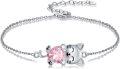 wholesale 925 Sterling Silver Pink Tourmaline Cat Bracelet, 18mm Cute Delicate Kitten Charm Jewelry Gift for Women Girls-0-0