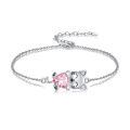 wholesale 925 Sterling Silver Pink Tourmaline Cat Bracelet, 18mm Cute Delicate Kitten Charm Jewelry Gift for Women Girls-0-0
