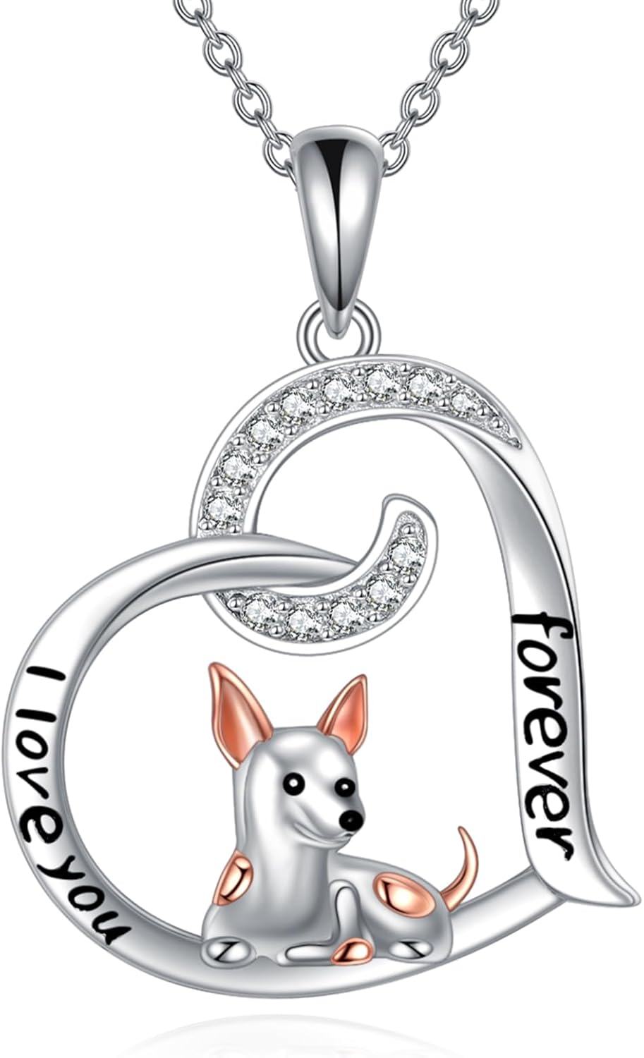 925 Sterling Silver Crystal Dog Heart Pendant Necklace for Women - Pet Lovers' s-0-0