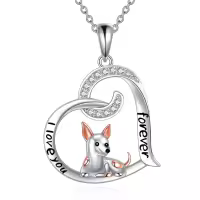 wholesale 925 Sterling Silver Crystal Dog Heart Pendant Necklace Wholesale for Women - Pet Lovers' s-Chihuahua Dog
