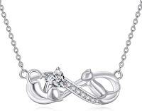 wholesale 925 Sterling Silver Infinity Cat Pendant Necklace s for Women and Girls-Two Cat
