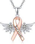 wholesale 925 Sterling Silver Pink Ribbon Angel Wings Survivor Pendant Necklace Breast Cancer Awareness Jewelry-0-0