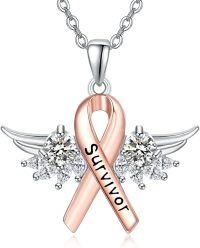 wholesale 925 Sterling Silver Pink Ribbon Angel Wings Survivor Pendant Necklace Breast Cancer Awareness Jewelry-Wing Ribbon