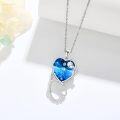 wholesale 925 Sterling Silver Blue Crystal Heart Shaped Musician Pendant Necklace-0-2