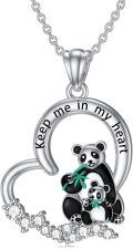 wholesale 925 Sterling Silver Panda Heart Pendant Necklace with Cubic Zirconia for Women and Girls-0-0