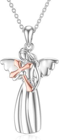 wholesale 925 Sterling Silver Peace Angel Cross Necklace for Women - Heart Love Jewelry-Angel