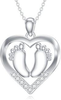 wholesale 925 Sterling Silver Footprint Heart Pendant Necklace-Feet