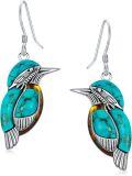 wholesale Sterling Silver Genuine Turquoise Amber Bird Leverback Earrings Native American Western Jewelry-0-6