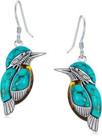 wholesale Sterling Silver Genuine Turquoise Amber Bird Leverback Earrings Native American Western Jewelry-A_Fish Hook