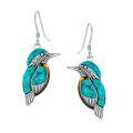 wholesale 925 Sterling Silver Natural Turquoise and Amber Bird Drop Earrings - Native American Style-0-6