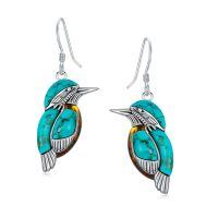 wholesale 925 Sterling Silver Natural Turquoise and Amber Bird Drop Earrings - Native American Style-A_Fish Hook