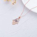 wholesale 14K Rose Gold  Blue Sapphire Evil Eye Hand of Fatima Pendant Necklace for Women-0-2