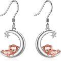 wholesale 925 Sterling Silver Pig on Crescent Moon Star Charm Dangle Earrings for Women-0-0
