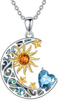 wholesale Sterling Silver Simulated Birthstone Sun Moon Star Pendant Necklace-Sun Moon Star-Mar.