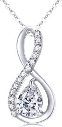 wholesale 14K Gold Pear Cut CZ Infinity Pendant Necklace for Women 17 Chain-White Gold
