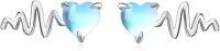 wholesale 925 Sterling Silver Blue Opal Heartbeat Stud Earrings with Evil Eye Design for Women - Hypoallergenic s-Heart Earrings