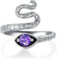 wholesale 925 Sterling Silver Adjustable Snake Band Ring Jewelry Gift for Women-02 Feb - Amethyst