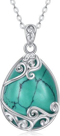 wholesale Sterling Silver Moonstone Filigree Teardrop Pendant Necklace for Women-Q-Turquoise