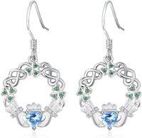 wholesale 925 Sterling Silver Birthstone Claddagh Celtic Knot Dangle Earrings for Women-Silver March