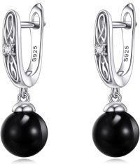 wholesale 925 Sterling Silver Gemstone Leverback Earrings, 0.65 Inch, Gift Box-Black Onyx Stone