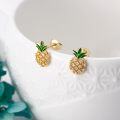 wholesale Gold Plated Pineapple Stud Earrings with Green Leaves and Cubic Zirconia for Women Girls 925 Sterling Silver Hypoallergenic  Idea-0-2