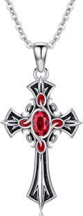 wholesale 925 Sterling Silver Red Crystal Gothic Cross Pendant Necklace  for Women-0-0
