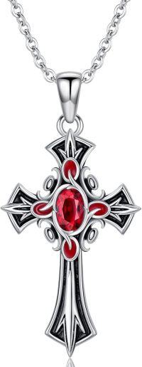 wholesale 925 Sterling Silver Red Crystal Gothic Cross Pendant Necklace  for Women-Black cross