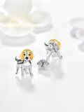 wholesale 925 Sterling Silver Gold and White Puppy Stud Earrings for Women - Dog Lover Gift-0-4