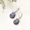 wholesale 925 Sterling Silver Purple Crystal Drop Dangle Leverback Earrings Wholesale 3cm Long-0-2