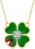 wholesale 14K Gold Four-Leaf Clover Pendant with Red Ladybug Charm Necklace for Women-0-0