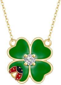 wholesale 14K Gold Four-Leaf Clover Pendant with Red Ladybug Charm Necklace for Women-Four Leaf Clover B