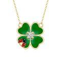 wholesale 14k Green Clover Necklace Wholesale With Lab Diamond And Ladybug Charm-0-0