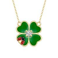 wholesale 14k Green Clover Necklace Wholesale With Lab Diamond And Ladybug Charm-Four Leaf Clover B
