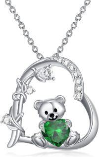 wholesale  Sterling Silver Crystal Teddy Bear Necklace Birthstone Jewelry Gift for Women -05-May Birthstone