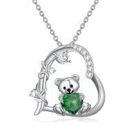 wholesale 925 Sterling Silver Crystal Teddy Bear Necklace Birthstone Jewelry Gift for Women-05-May Birthstone