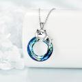 wholesale 925 Sterling Silver Blue Cat Pendant Necklace with Swarovski Crystals for Women-0-2