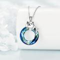wholesale 925 Sterling Silver Blue Cat Pendant Necklace with Swarovski Crystals for Women-0-2