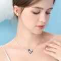 wholesale 925 Sterling Silver Heart-Shaped Dragon and Waves with Blue Enamel & CZs Pendant Necklace-0-4