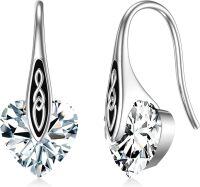 wholesale 925 Sterling Silver Birthstone Celtic Dangle Drop Earrings Hypoallergenic Hook Irish Jewelry Gifts-Silver-04-Apr