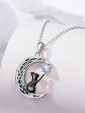 wholesale 925 Sterling Silver Cat Moon Star Pendant Necklace Animal  for Women-0-4
