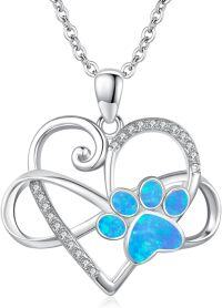 wholesale 925 Sterling Silver Blue Opal Infinity Heart with Paw Print Charm Necklace for Women Girls  45cm Chain Length-Paw Print-Blue Opal
