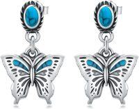 wholesale 925 Sterling Silver Turquoise Butterfly Drop Earrings for Women Girls Gift Idea-Butterfly - Turquoise