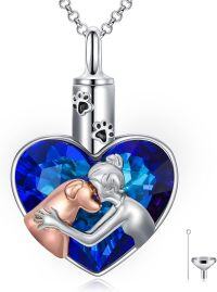 wholesale Sterling Silver Birthstone Infinity Dog Angle Cross Turtle Tree of Life Urn Necklace for Women s Ashes Wings Cremation Jewelry Heart Pendant-Dog&Gorl-Dog&Gorl