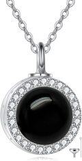 wholesale 925 Sterling Silver Black Onyx & Cubic Zirconia Round Cremation Keepsake Pendant Necklace with Funnel and Fill Tool-0-0