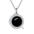 wholesale 925 Sterling Silver Black Onyx & Cubic Zirconia Round Cremation Keepsake Pendant Necklace with Funnel and Fill Tool-0-0