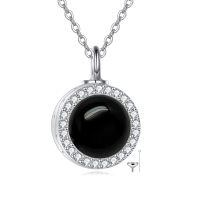 wholesale 925 Sterling Silver Black Onyx & Cubic Zirconia Round Cremation Keepsake Pendant Necklace with Funnel and Fill Tool-Black onyx