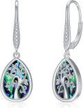wholesale 925 Sterling Silver Tree of Life Drop Earrings with Abalone Shell Inlay and Cubic Zirconia Stones - Unique s for Her Him-0-0