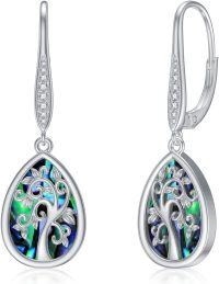 wholesale 925 Sterling Silver Tree of Life Drop Earrings with Abalone Shell Inlay and Cubic Zirconia Stones - Unique s for Her Him-Tree of Life