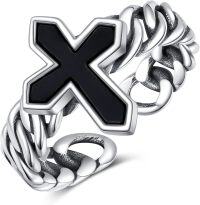 wholesale 925 Sterling Silver Onyx Vintage Oxidized Adjustable Ring for Women-Cross